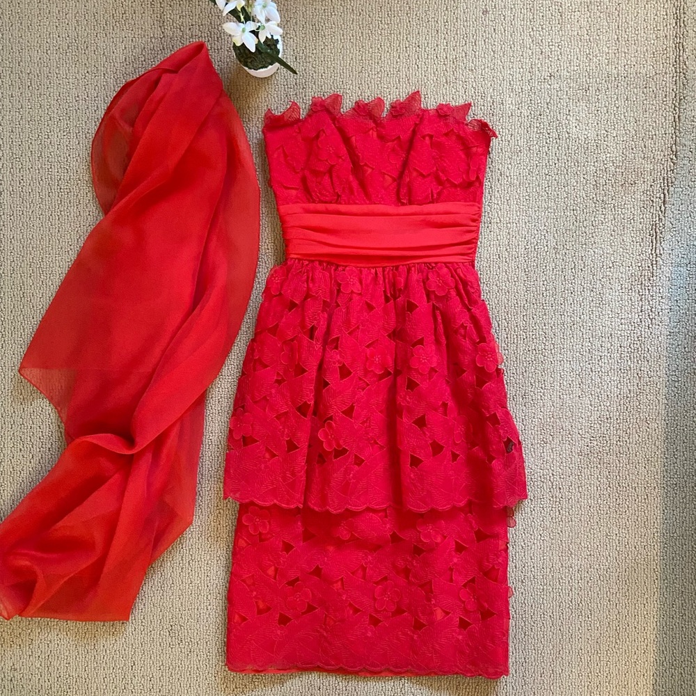 Frank Usher Red Embroidered Dress